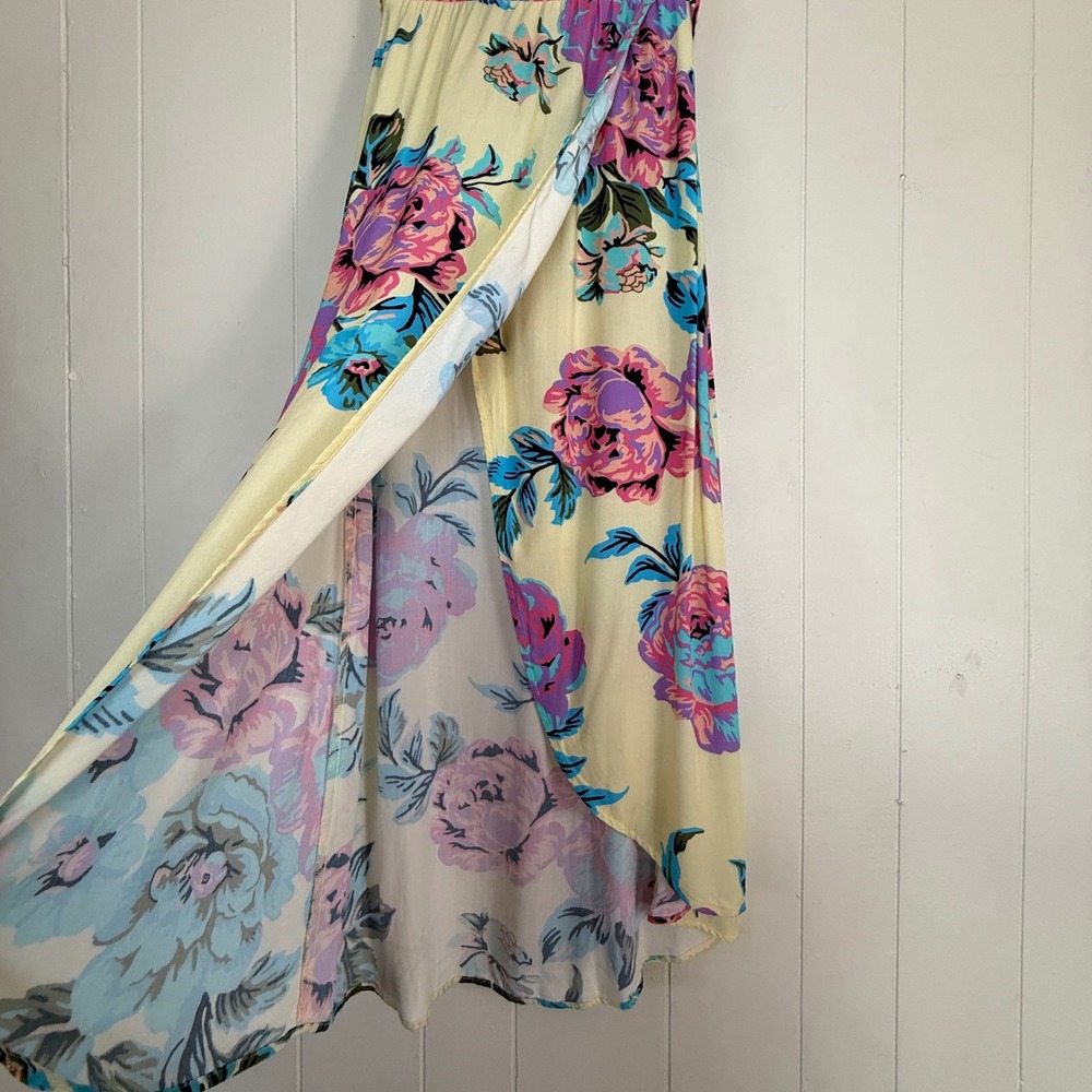 Maaji Women Yellow Floral Print Maxi Wrap Skirt Set Crop Top Size S Resort Beach - Picture 9 of 13